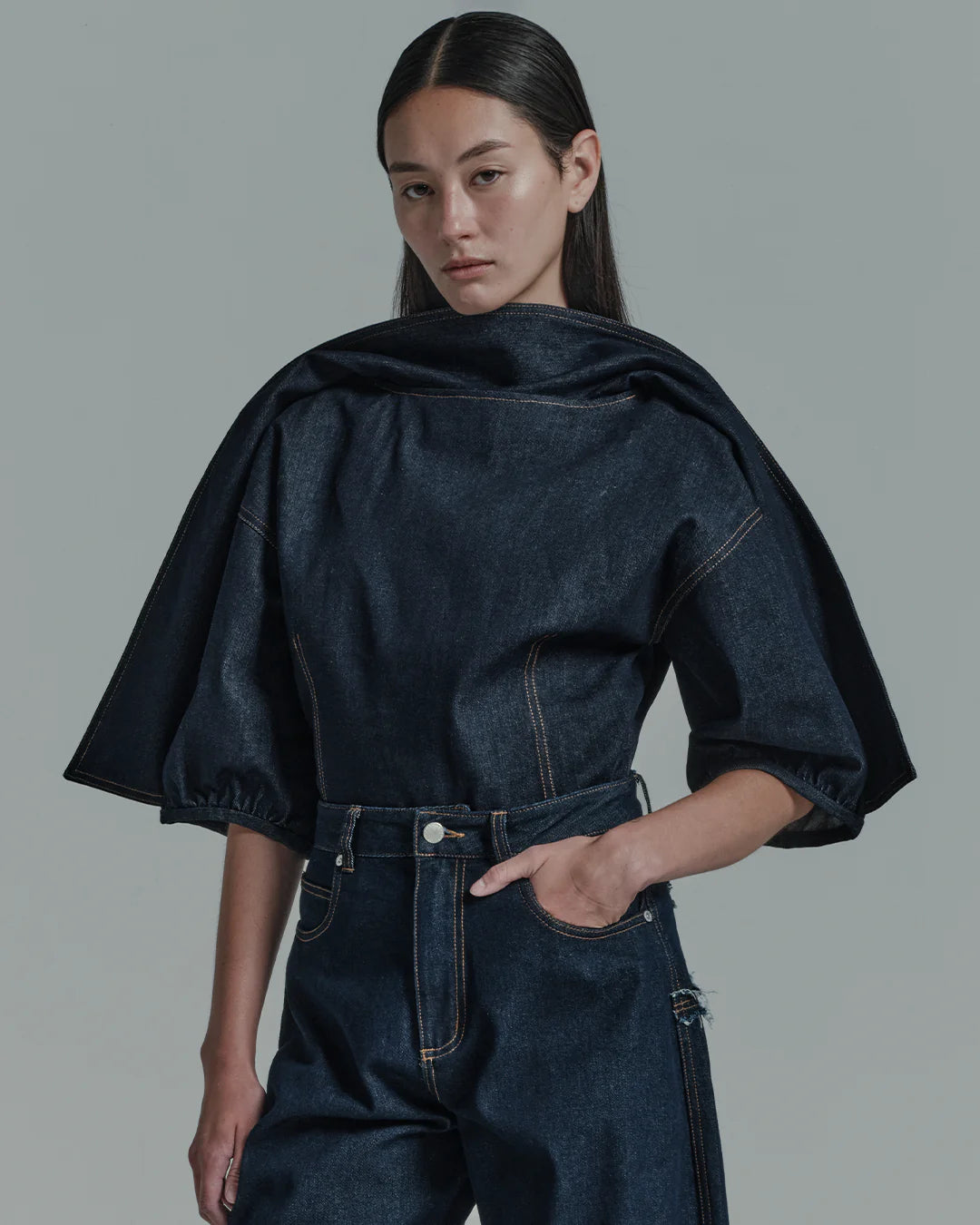 เสื้อเบลาส์เดนิมคอเลเยอร์ (Denim Layered Collar Blouse)